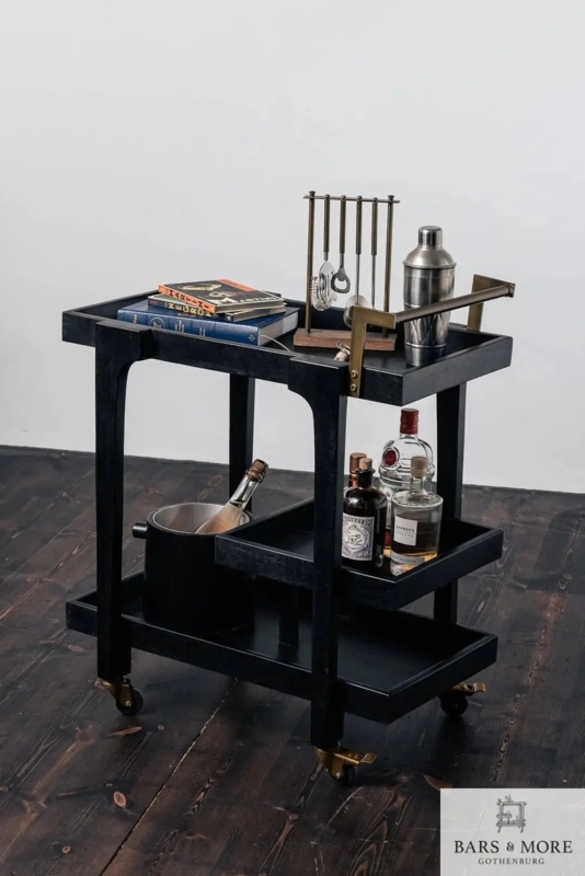 Bar Cart Circular Two-Tier Mobile Serving Cart Matte Black Frame