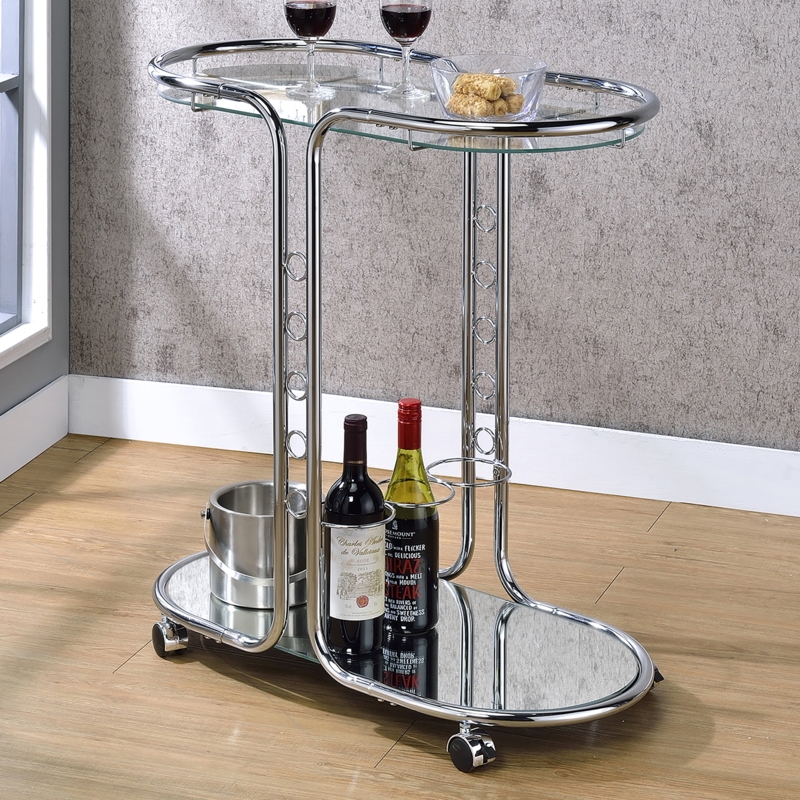 Bar Cart Contemporary Chrome Glass Shelves, Mobile Station
