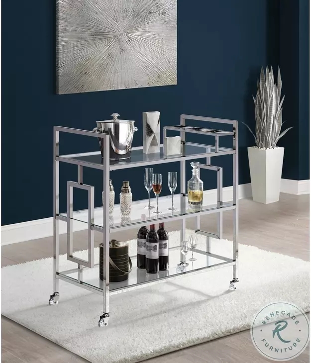 Bar Cart Dark Glass Three Tier, Glam Mobile Storage