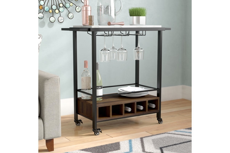 Bar Cart Dark Wood and Metal Bar Cart Wide Design Transitional