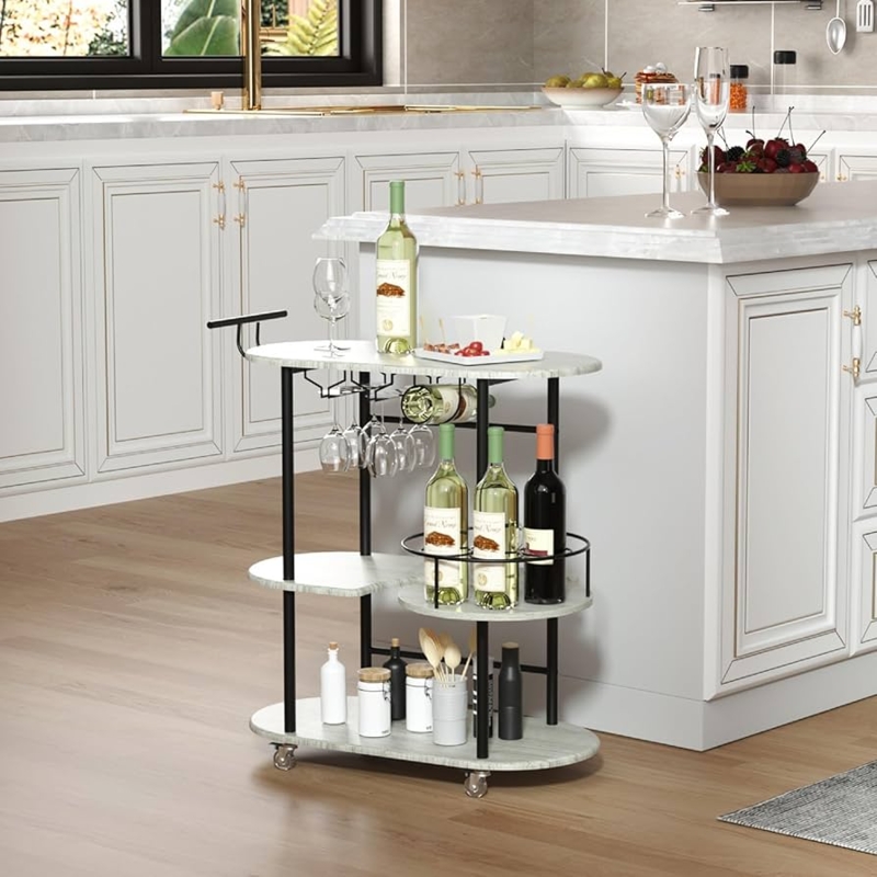 Bar Cart Four-Tier Shelving Side Rails Integrated Wine Rack Metal