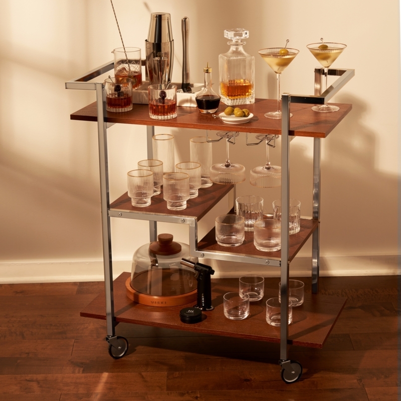 Bar Cart, Glam Gold Styling, Circular Frame, Glass Shelves, Art Deco