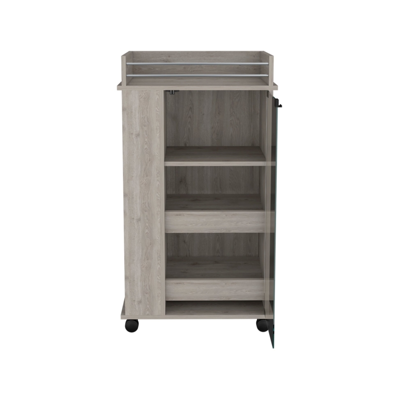 Bar Cart Glass Door Cabinet Open Shelves Modern Farmhouse Casters