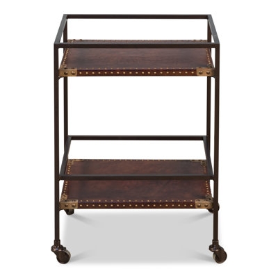 Bar Cart Industrial Rolling Frame Wood Toned Shelves Black Metal