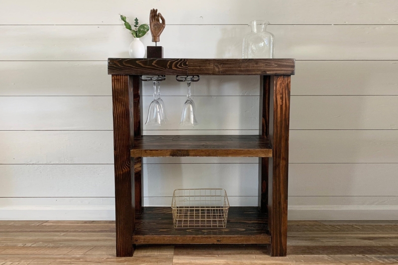 Bar Cart Industrial Weathered Wood Tiers Iron Frame Rustic Farmhouse