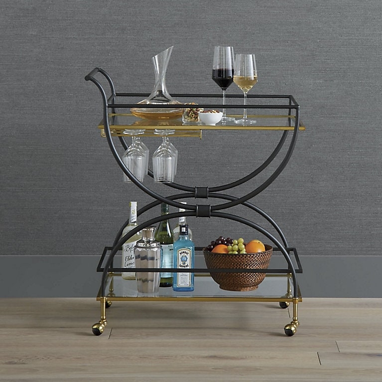Bar Cart Integrated Wine Rack Gold Three-Tier Glam Mobile