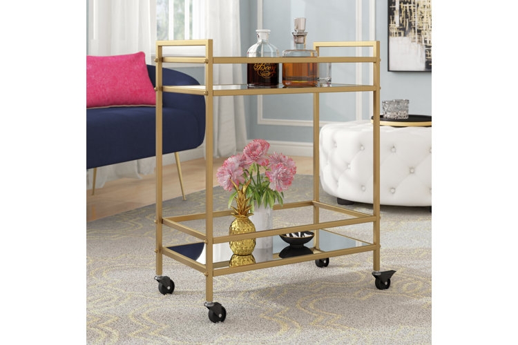 Bar Cart Large Gold Metal Frame Two Tier Glam Home Bar Styling
