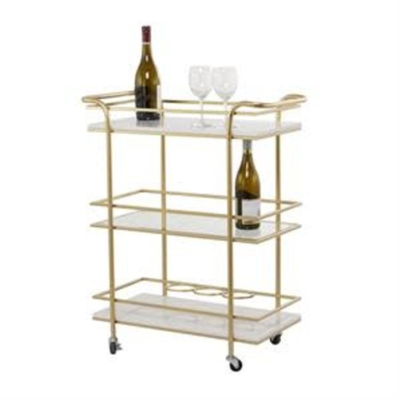 Bar Cart Marble Veining Gold Frame Glam Home Styling Two Tier.