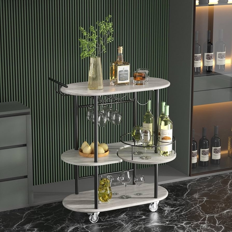 Bar Cart Marbled Shelves Four-Tier Industrial Metal Frame