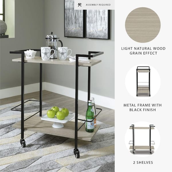Bar Cart Minimalist Industrial Style Two-Tier Locking Casters Tray Top