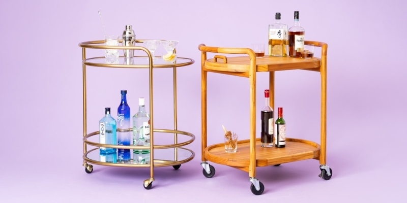 Bar Cart Minimalist Matte Black Finish Slim Metal Frame Rolling