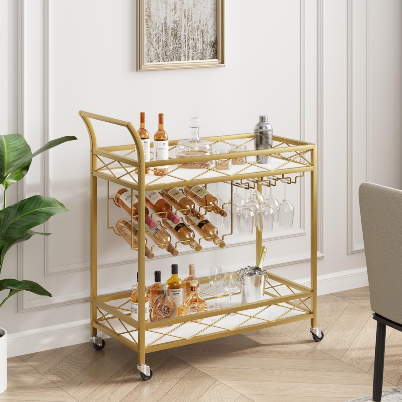 Bar Cart Mixed Material Shelves with Glass Storage