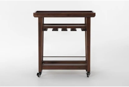 Bar Cart Modern Industrial Two-Tier Wood Veneer & Black Metal Rolling