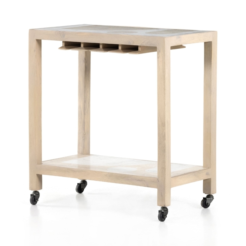 Bar Cart Oval Wood Frame Ribbed Lower Shelf Modern Scandinavian Trolley