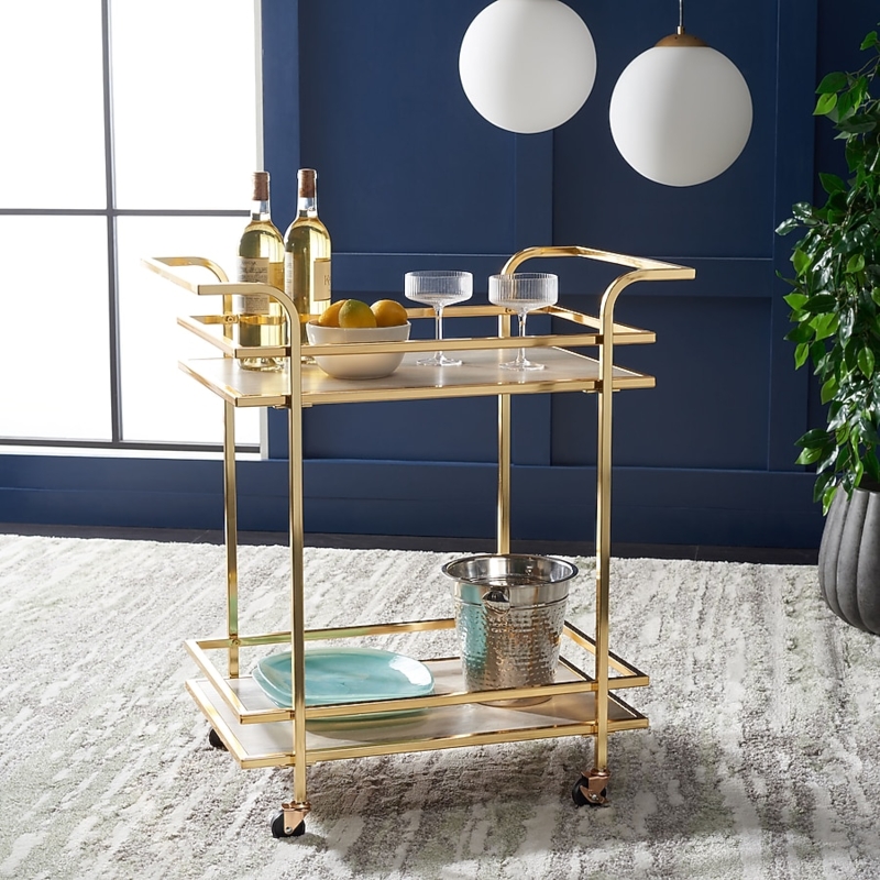 Bar Cart Polished Metallic with Circular Integrated Handles