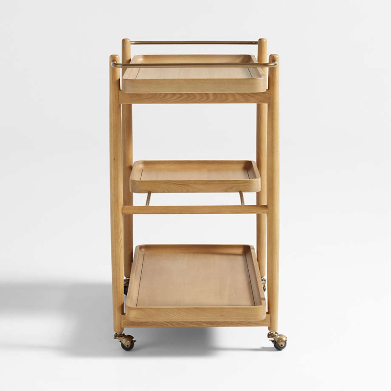 Bar Cart Removable Tray Natural Elm Wood Scandinavian Minimalist Decor