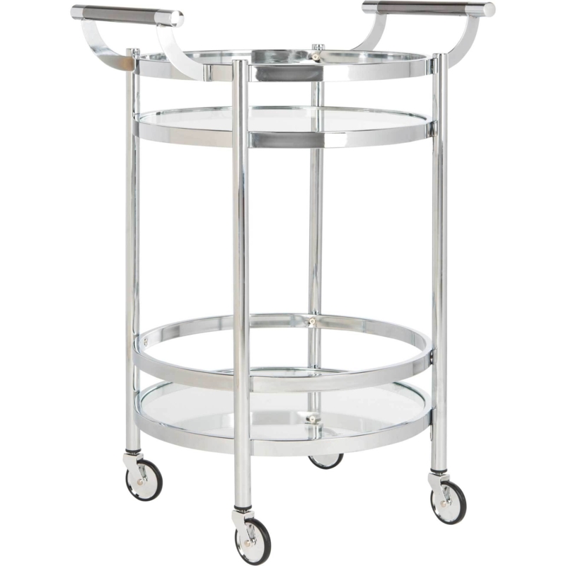 Bar Cart Round Polished Chrome Two Tier, Mobile Beverage Station