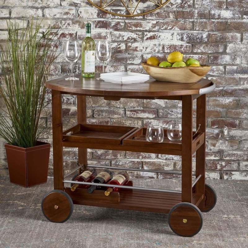 Bar Cart Rustic Mixed Material Three-Tier Glass Holder Mobile Utility