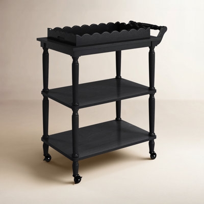 Bar Cart Rustic Outdoor Ready with Slatted Wood Toned Shelves