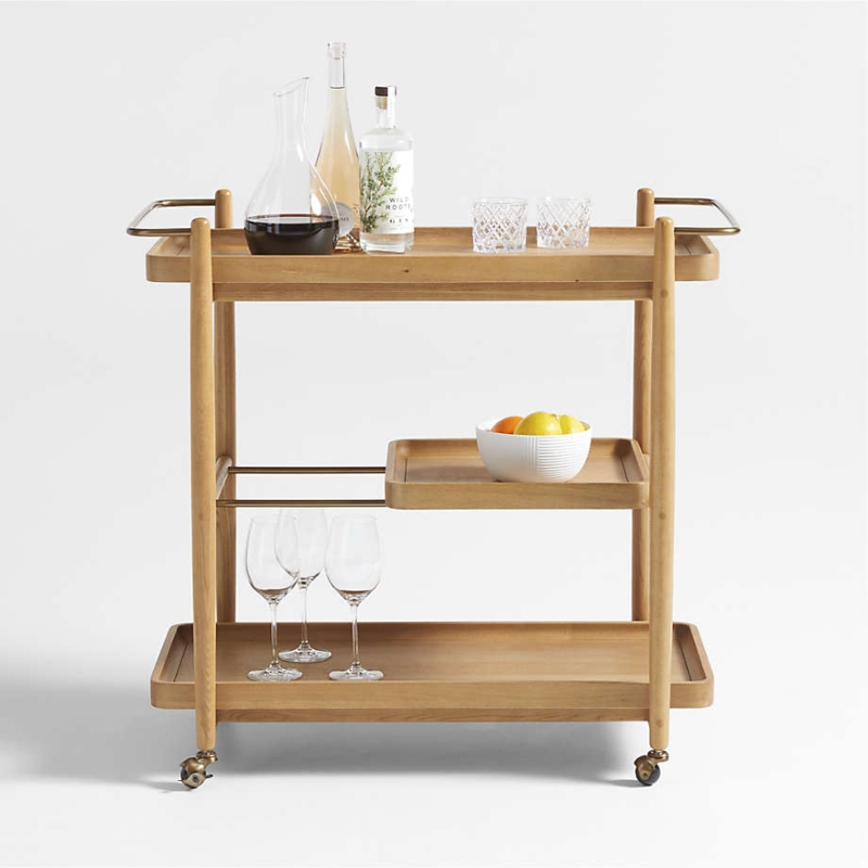 Bar Cart Scandi Minimalist Tripod Frame Oversized Wheels Light Wood