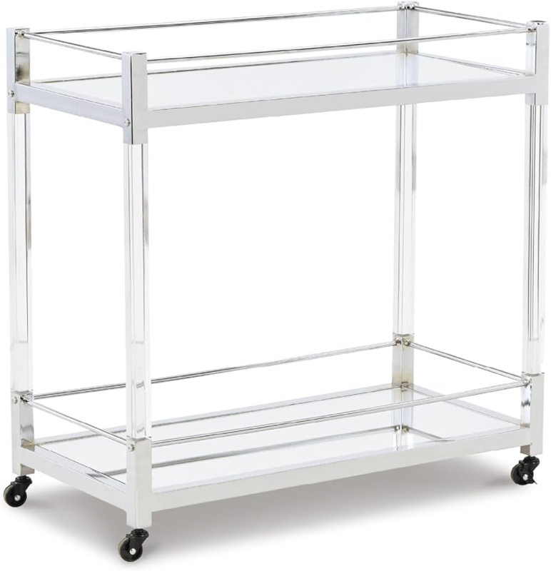 Bar Cart Silver Metallic Finish Circular Silhouette Glam Styling.