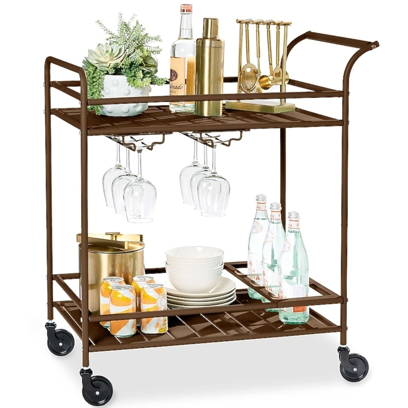 Bar Cart, Slatted Wood Styling, Indoor Outdoor Design, Wine Bottle Rack