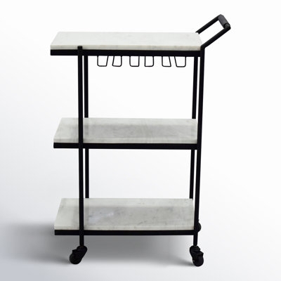Bar Cart Small Space Rolling Cart Polished Metal Glass Shelves
