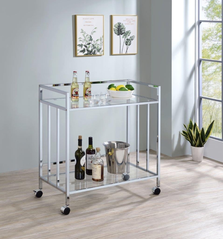 Bar Cart Three Bottle Holder Rectangular Glass, Silver Storage