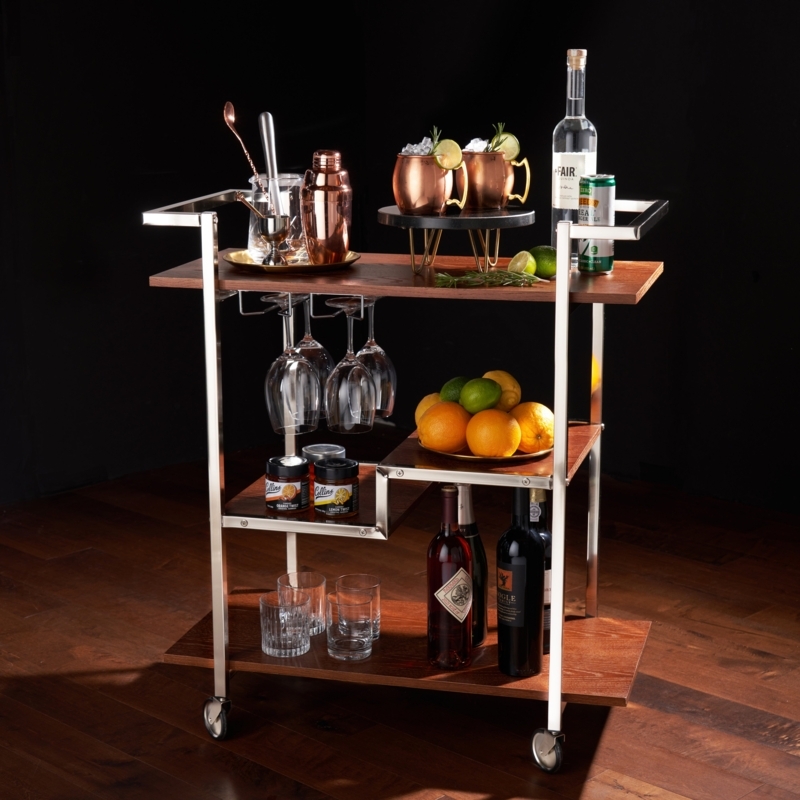 Bar Cart Three Tier Circular Gold Metal, Modern Glam Beverage