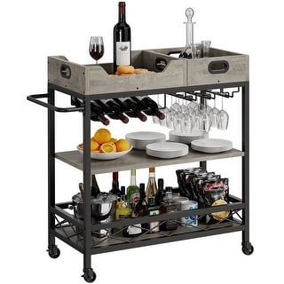 Bar Cart Three-Tier Storage Removable Trays Industrial Metal