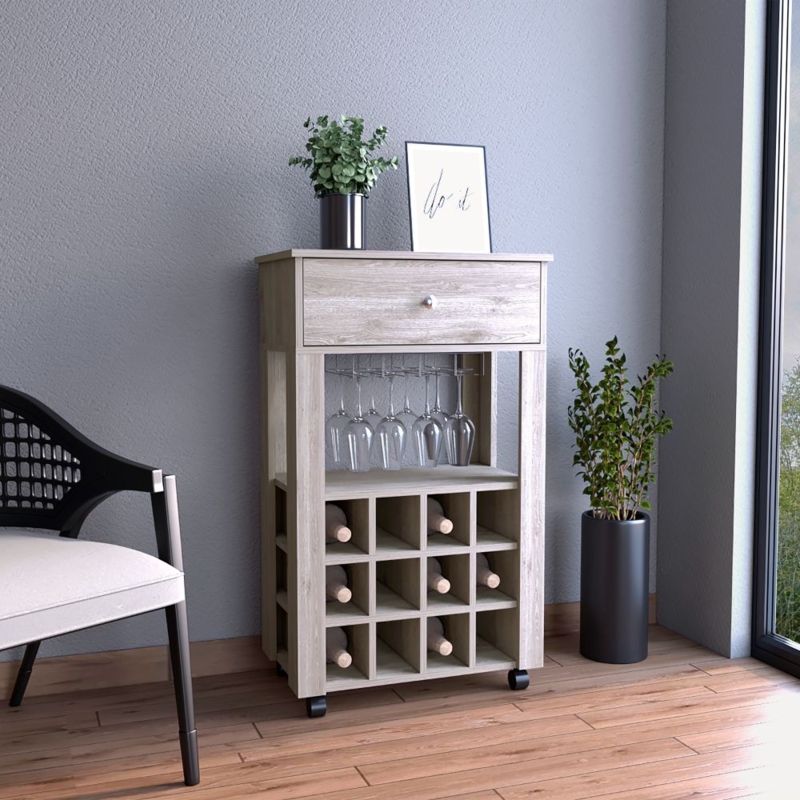 Bar Cart Twelve Wine Cubbies Integrated Drawer Top Gallery Rail