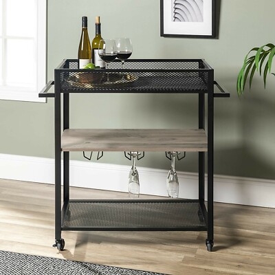 Bar Cart Two-Tier X-Brace Design Portable Utility Wood Toned