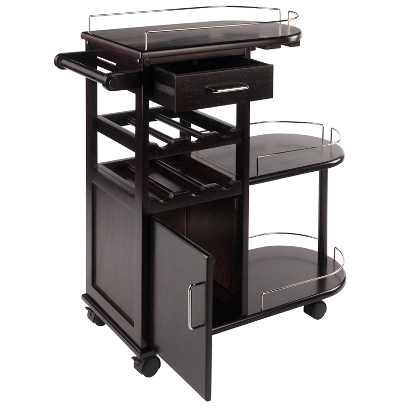 Bar Cart with Horizontal Bottle Rack in Espresso Wood Finish