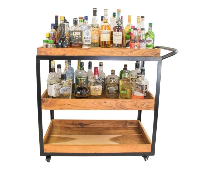 Bar Cart With Wine Glass Rack, Pipe Frame, Industrial Casters