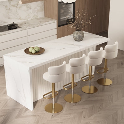 Bar Height Dining Set White and Gold with Wine Storage