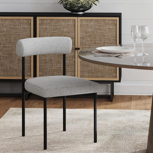 Bar Stool Modern Grey Upholstered with Curved Back and Metal Legs