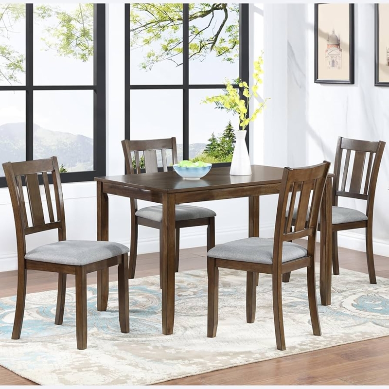 Bar Stool Walnut Finish Vertical Slat Back Beige Upholstered Seat