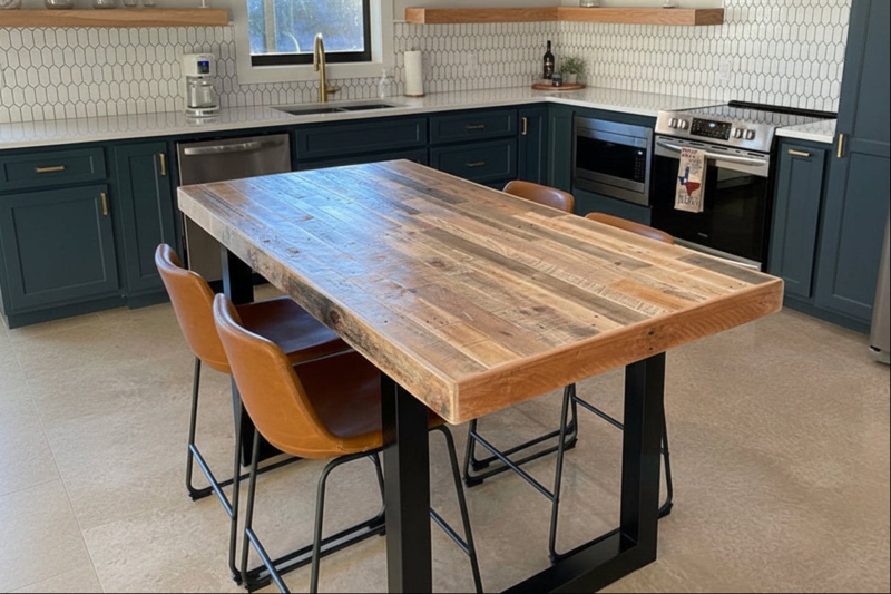 Bar Table Wood with Black Metal U-Shaped Sled Legs
