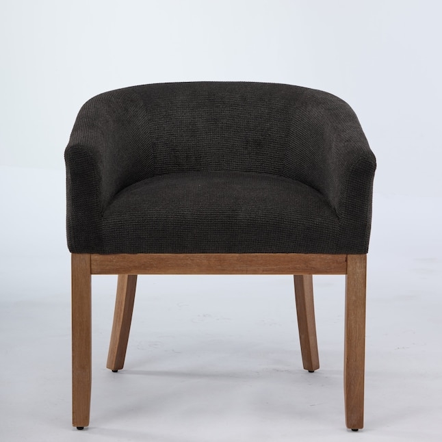 Barrel Chair Black Upholstery Natural Wood Frame Mid Century