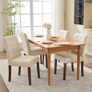Beige Linen Parsons Dining Chair with Dark Espresso Legs, Tufted