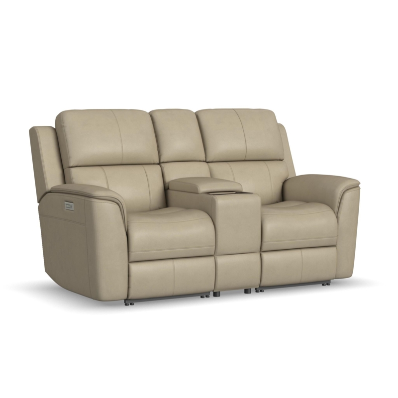 Beige Power Reclining Loveseat with Lumbar Support