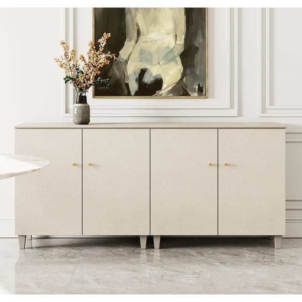 Beige Ribbed Sideboard Buffet Cabinet with Black Legs