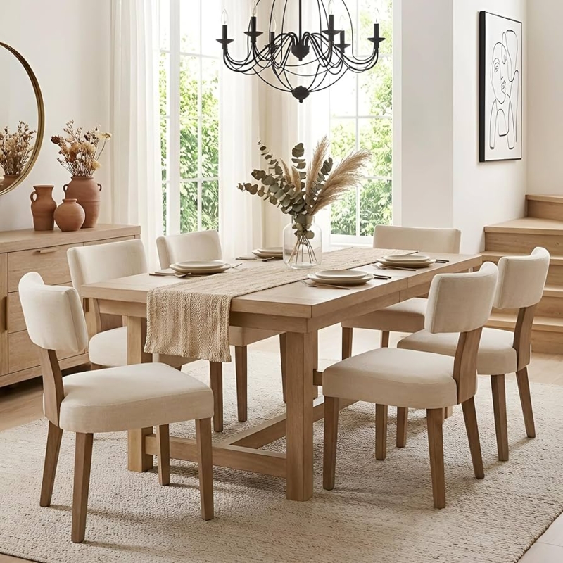 Beige Upholstered Barrel Back Dining Chair with Open Back