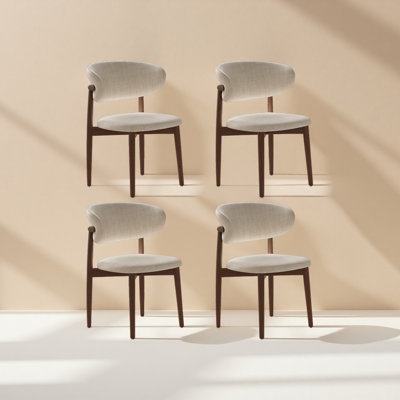 Beige Upholstered Dining Chairs Tapered Legs Curved Backrest