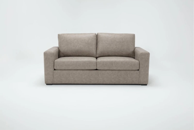 Beige Vegan Leather Loveseat with Tapered Wood Legs