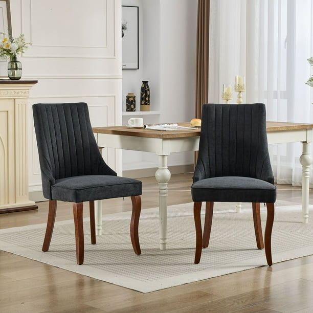 Beige Wingback Dining Chairs Tufted Silver Pull Ring Dark Legs Formal