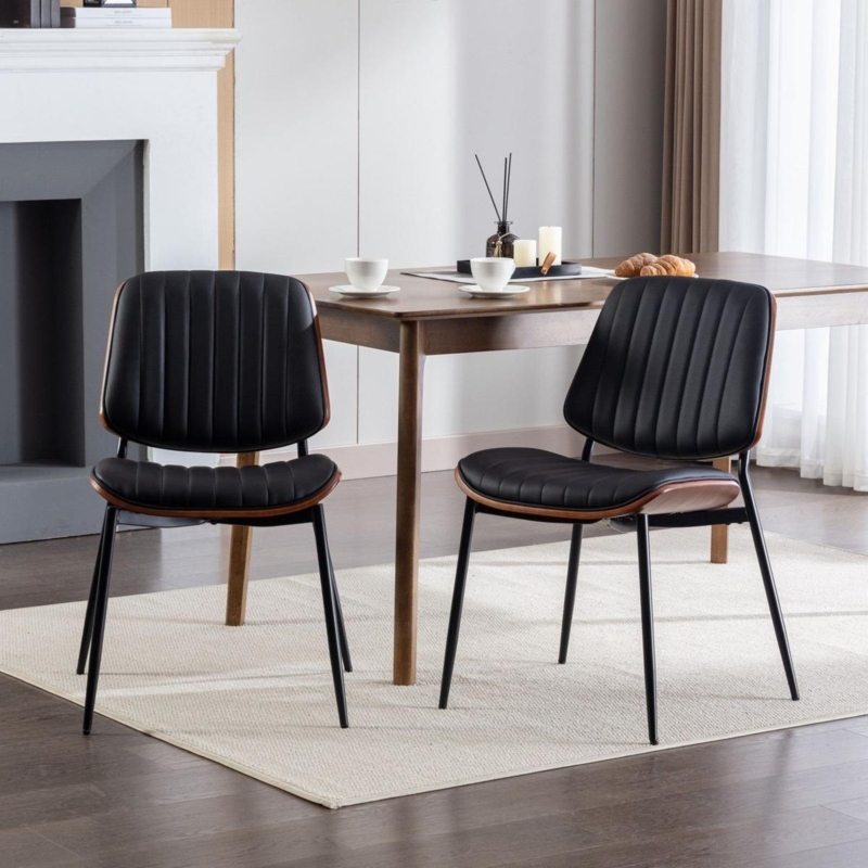 Bentwood Dining Chairs Walnut Back Leatherette Seat Retro Style