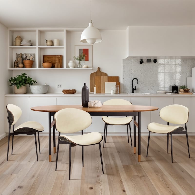 Bentwood Frame Dining Chair, Leather-Like Cushions, Mid-Century
