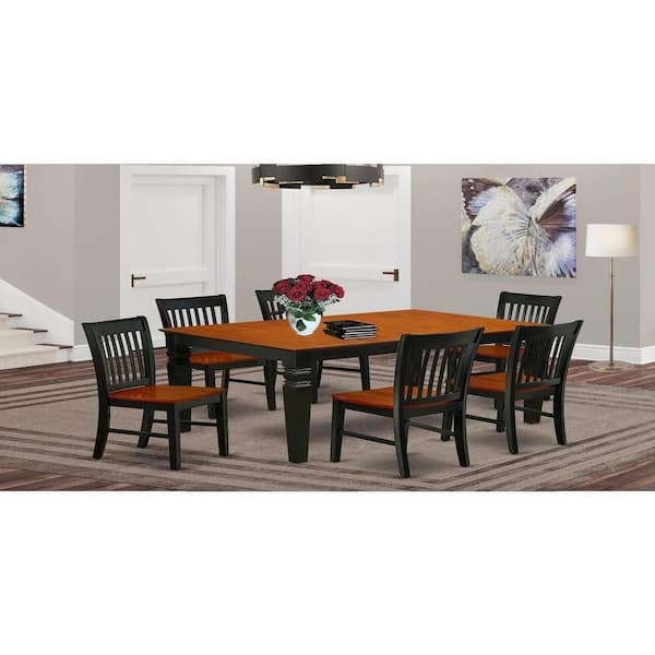 Black and Cherry Dining Set Lattice Back Chairs Rectangular Top