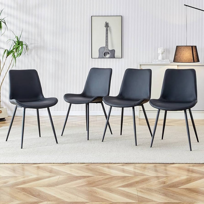 Black Armless Dining Chairs with Vertical Channel Stitching Details